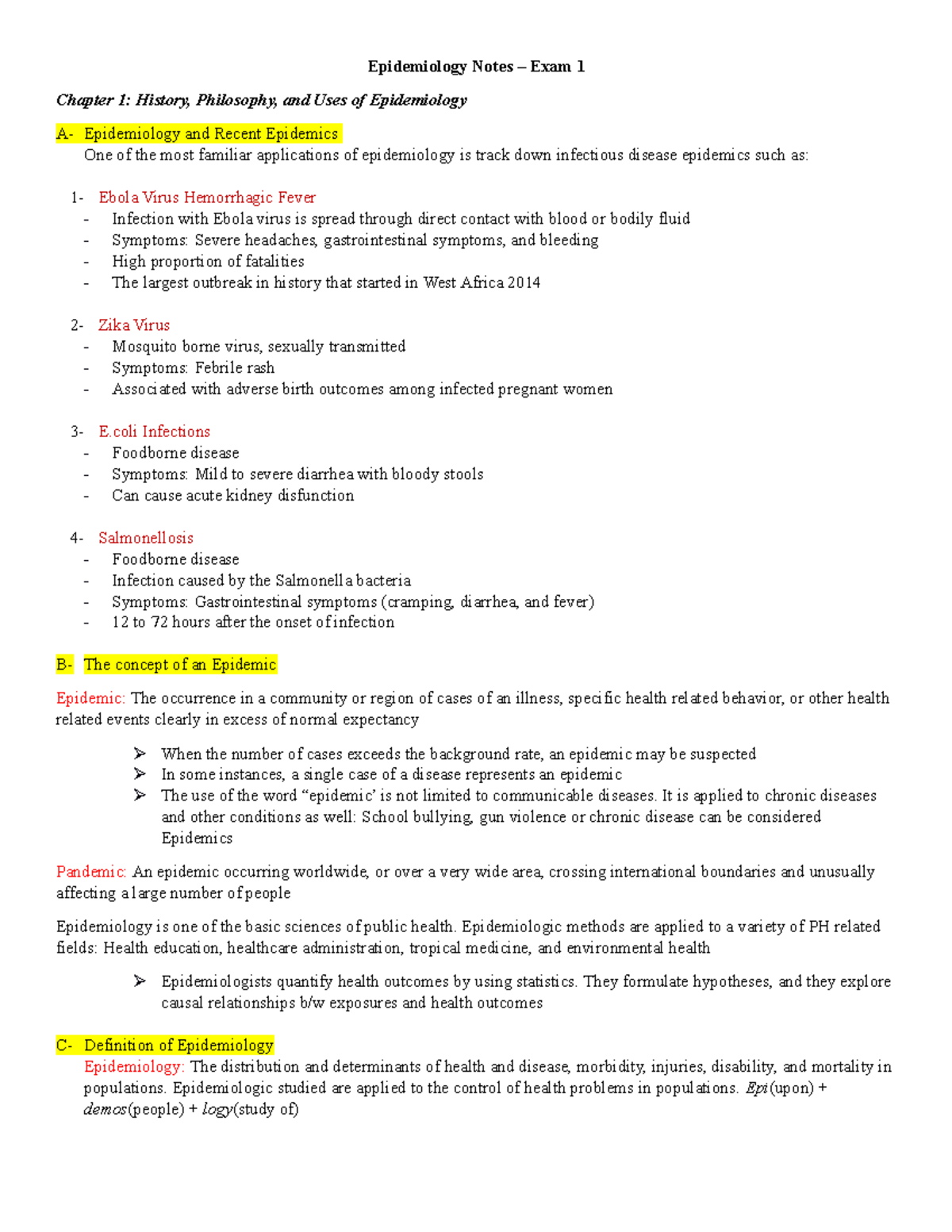 Epidemiology Notes Exam 1 Epidemiology Notes Exam 1 Chapter 1