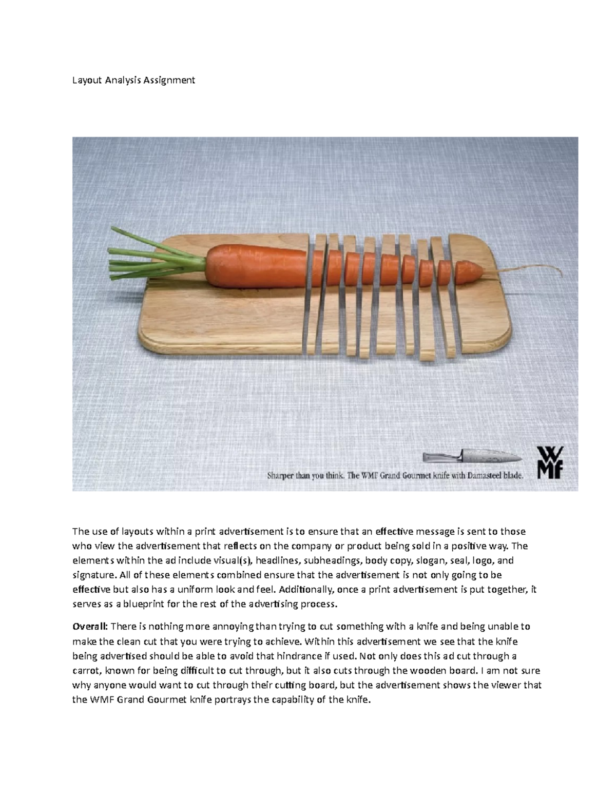 Layout Analysis Assignment - The elements within the ad include visual ...