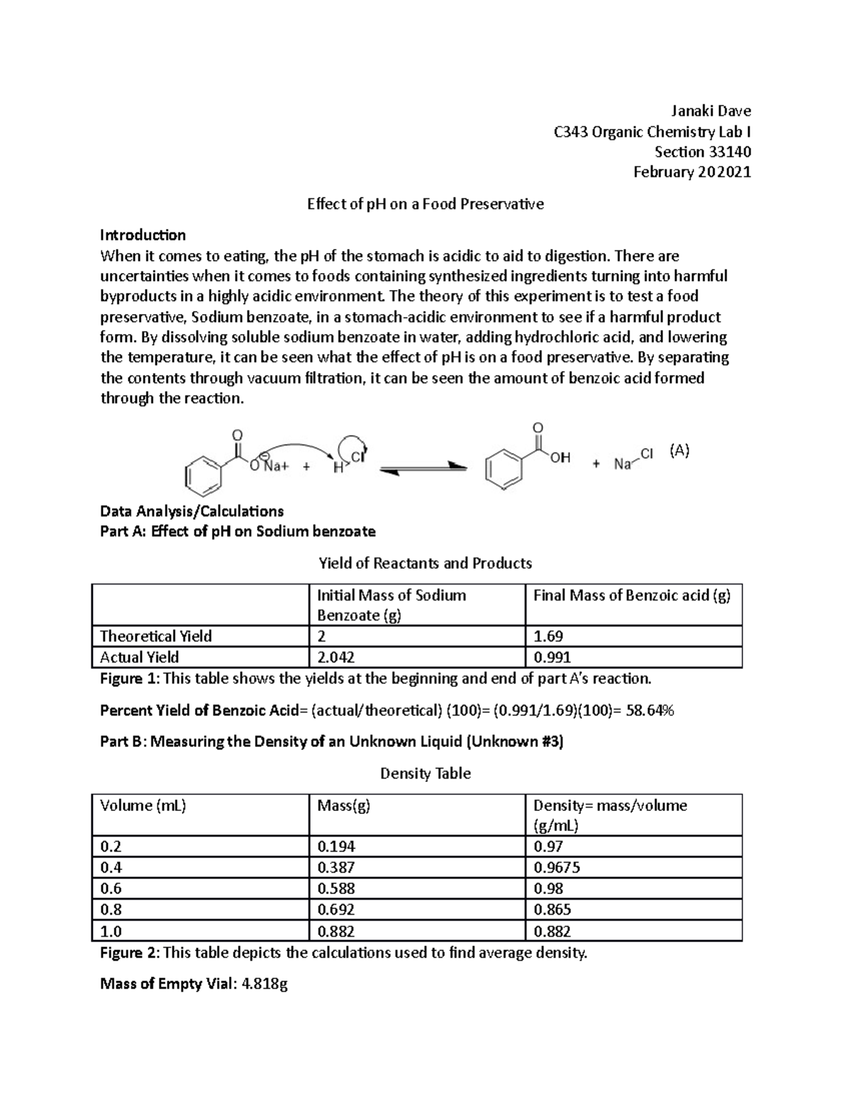 Experiment 1 Lab Report Janaki Dave C343 Organic Chemistry Lab I