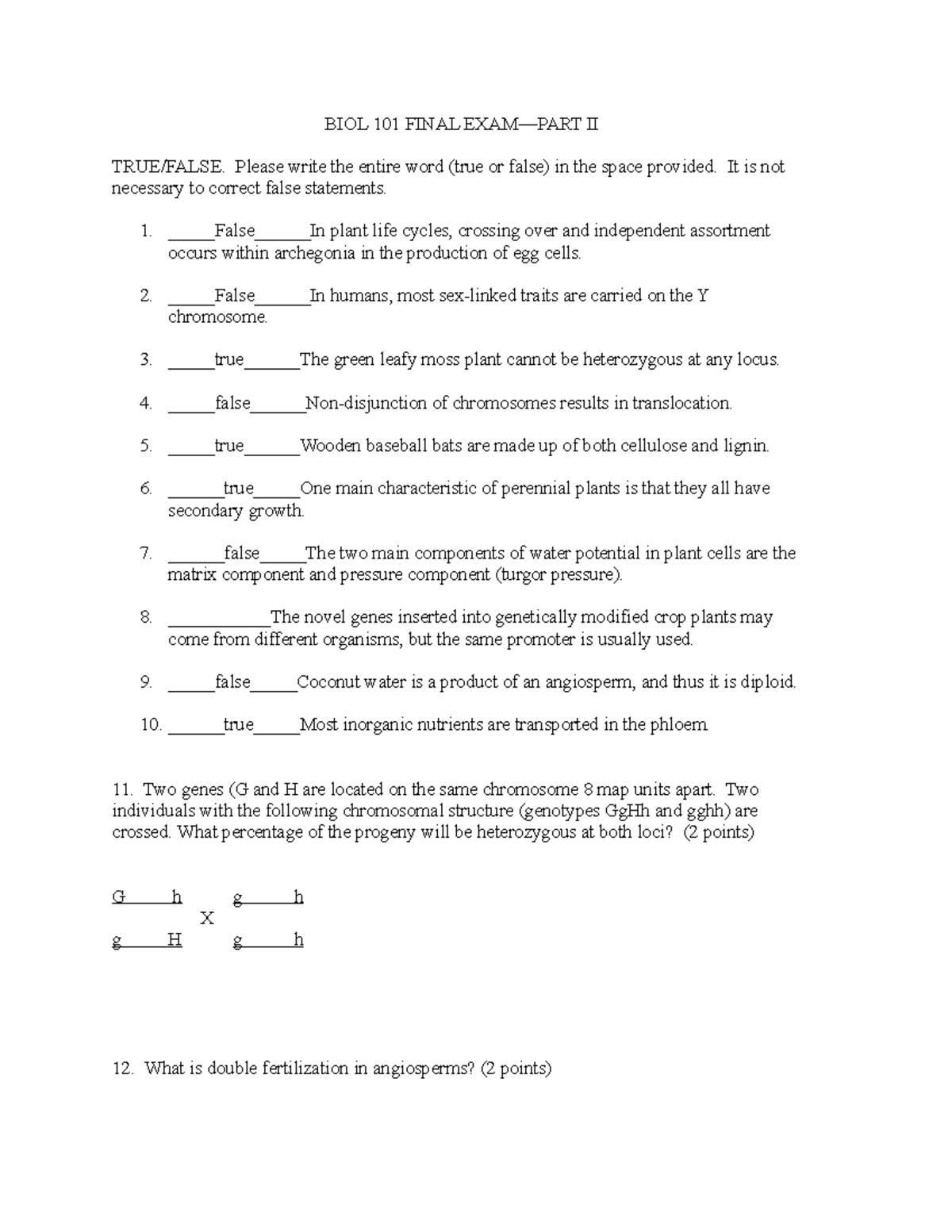 BIOL 101 Final 2010 - Practice Exam With Solution - BIOL 101 FINAL EXAM ...