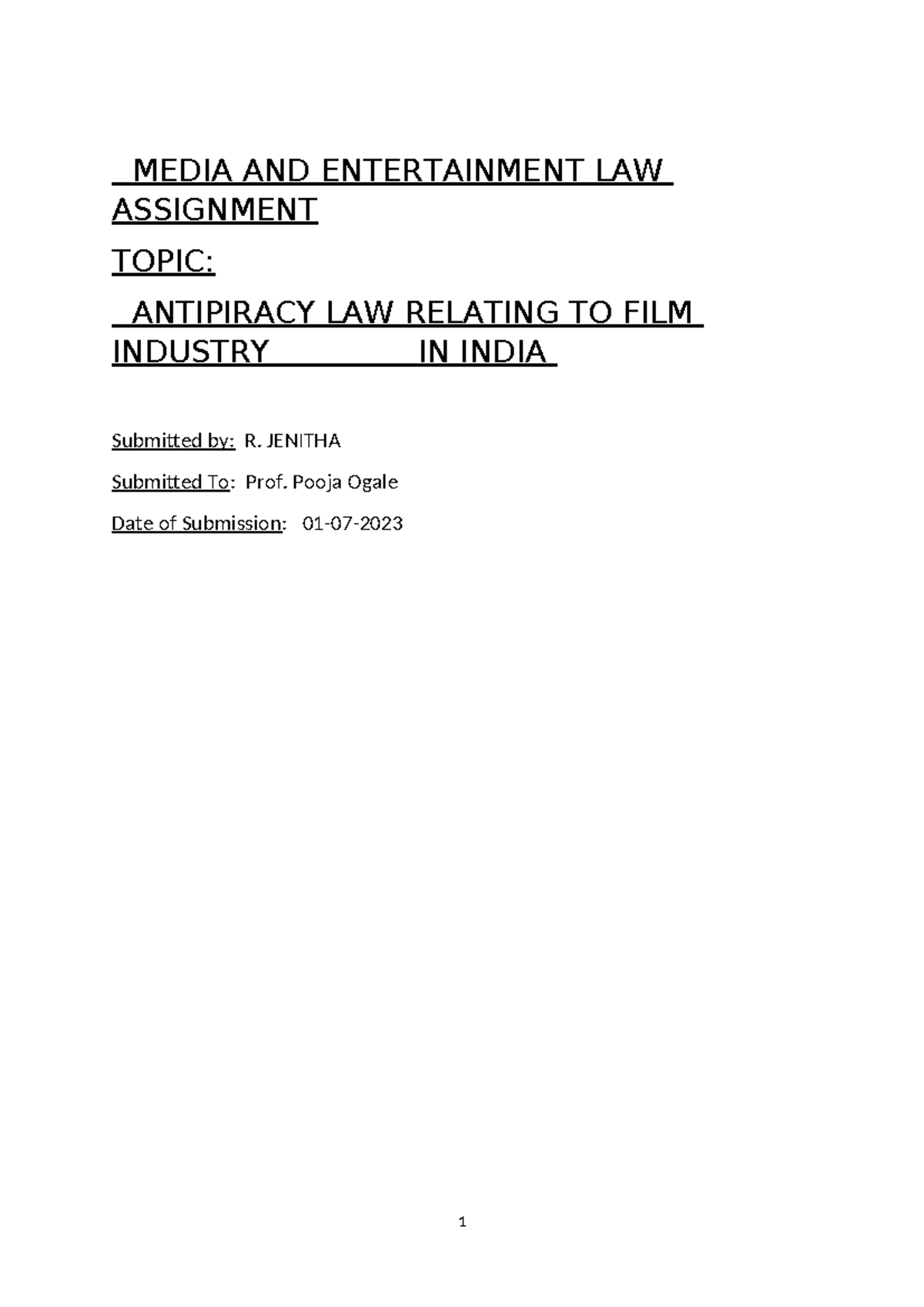 Media LAW Final - Nil - MEDIA AND ENTERTAINMENT LAW ASSIGNMENT TOPIC ...