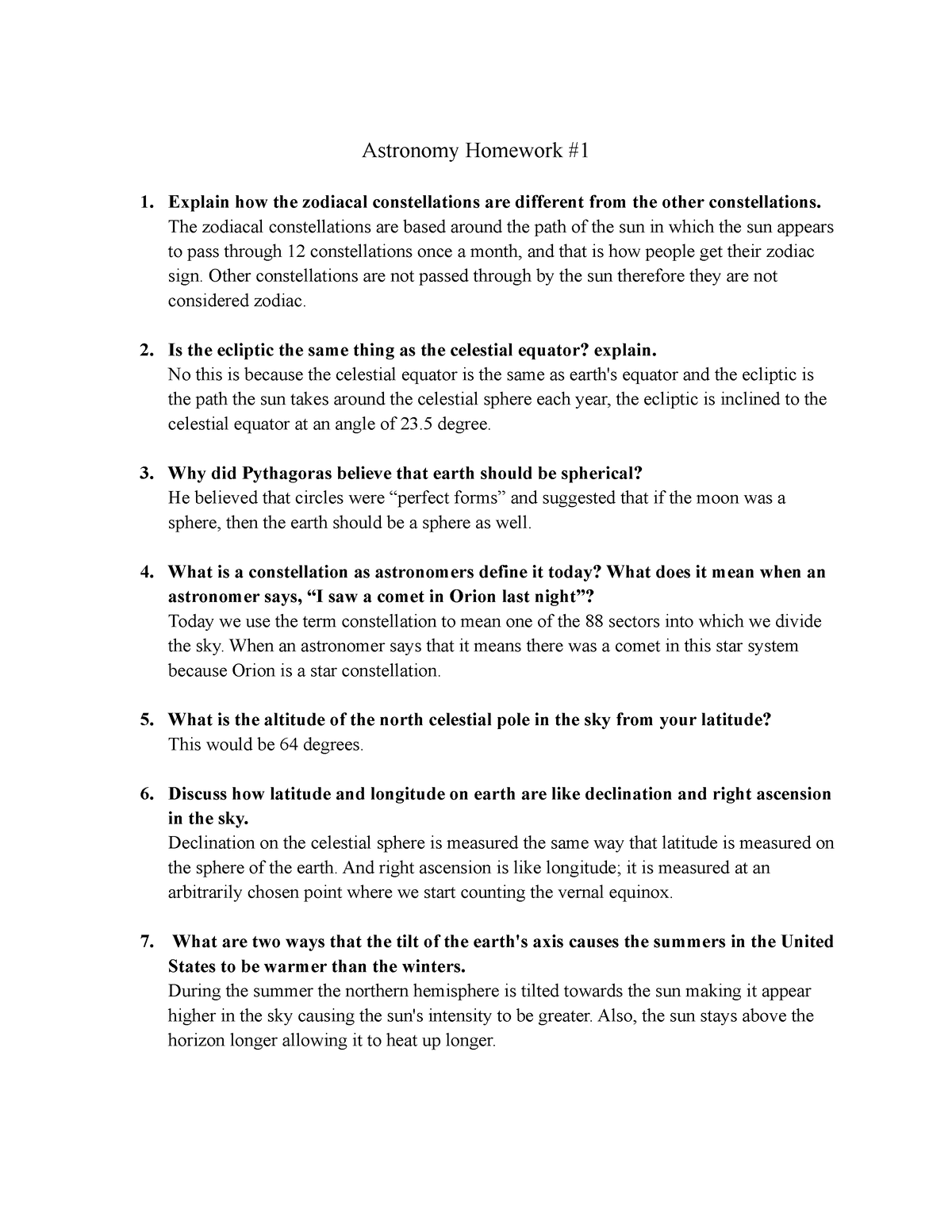 AST 1002 homework #1 - Astronomy Homework 1. Explain how the zodiacal ...