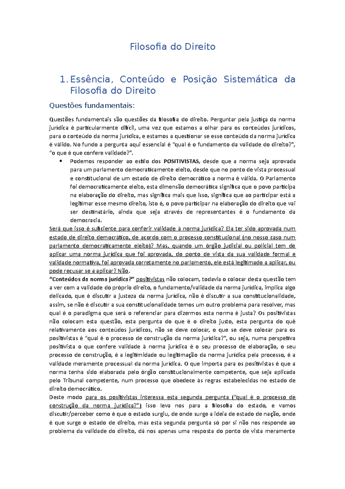 1º Teste Filosofia - Filosofia Do Direito 1. Essência, Conteúdo E ...