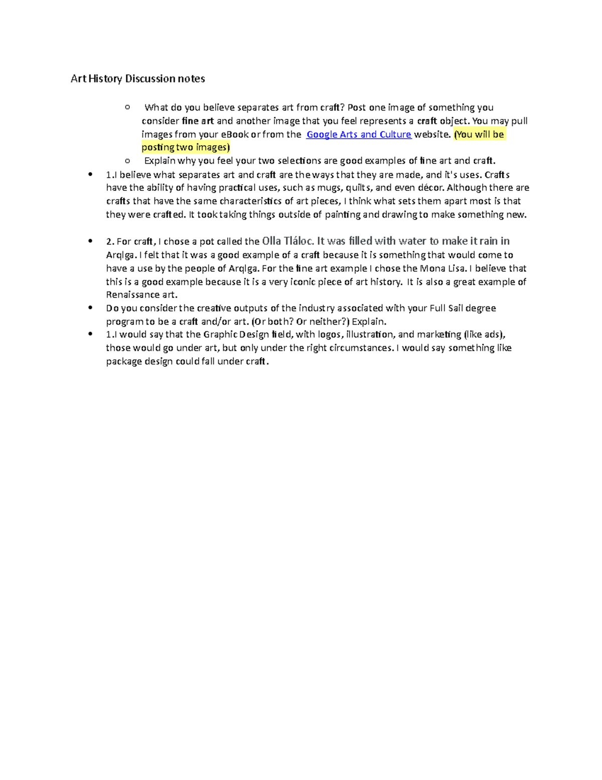 Art History Discussion notes - You may pull images from your eBook or ...
