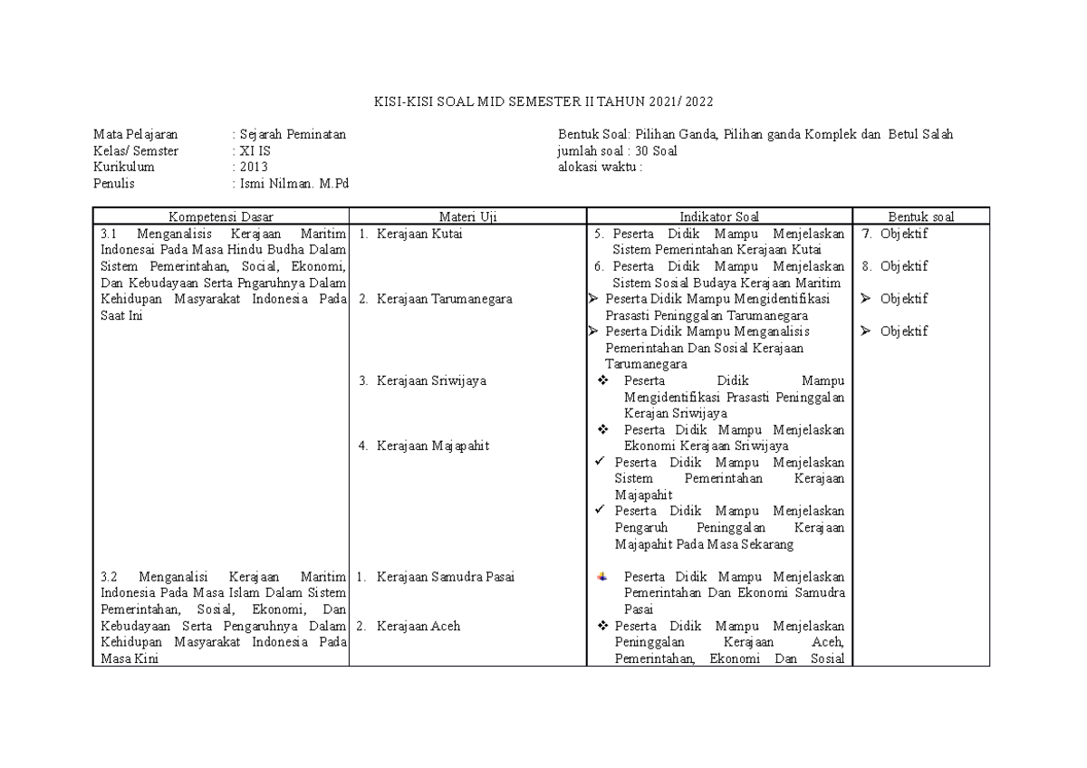 KISI KISI Ujian Semester 1 XI Minat - KISI-KISI SOAL MID SEMESTER II ...