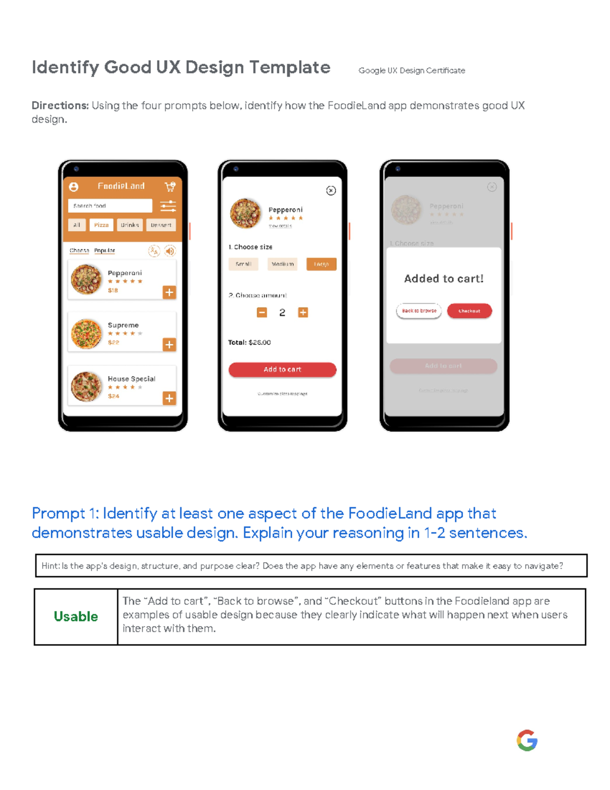Identify Good UX Design exemplar - Prompt 1: Identify at least one ...