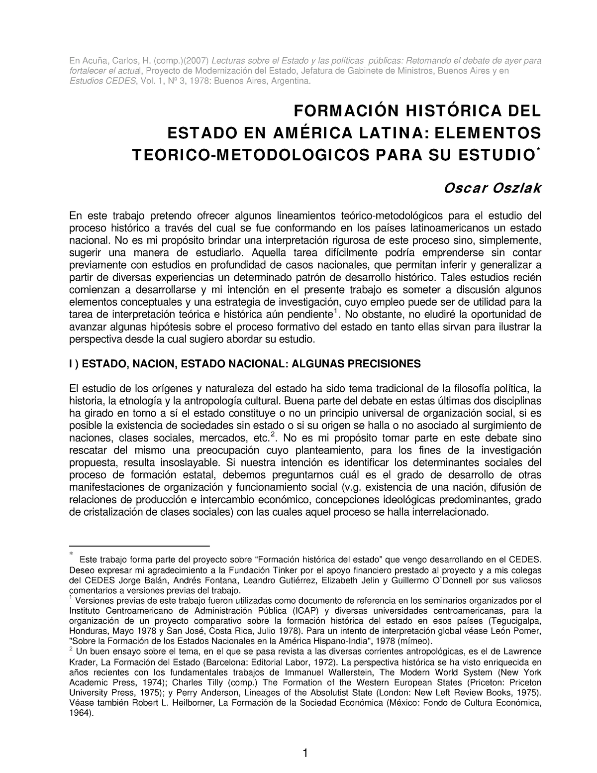 Oscar Oszlak Formación Histórica Del Estado En América Latina Elementos ...