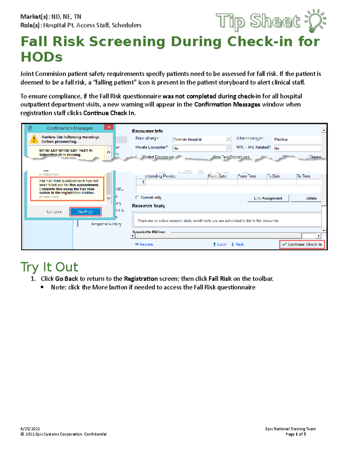 BUN MAY PRE Fall Risk Screening During Checkin V2 042502022 - Role(s ...