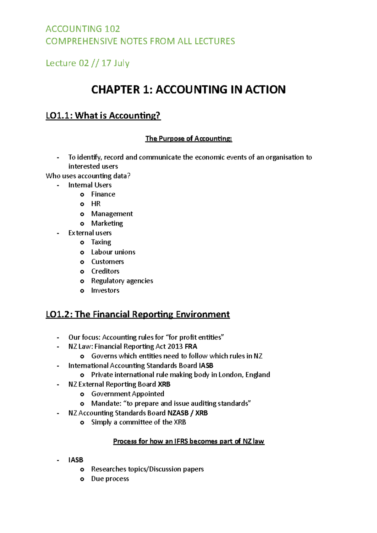 Comprehensive Notes ACCOUNTING 102 COMPREHENSIVE NOTES FROM ALL LECTURES Lecture 02 // 17 July