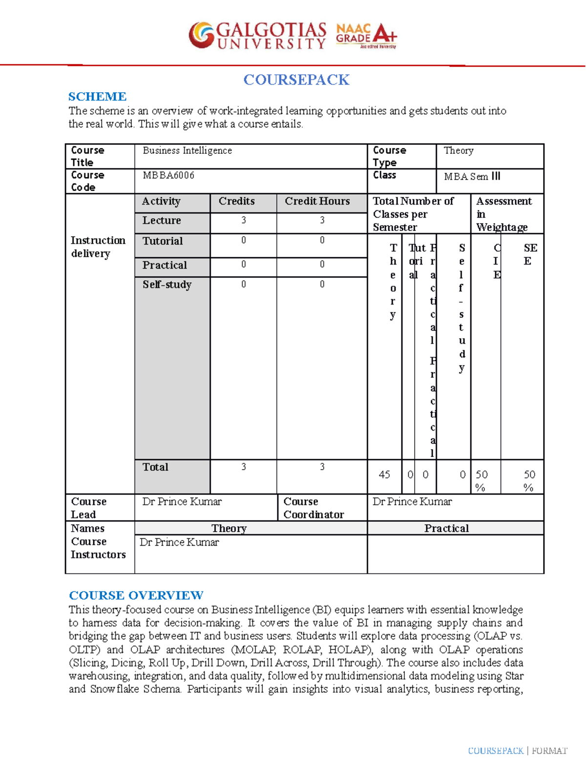 Business Intelligence Coursepack theory - COURSEPACK SCHEME The scheme ...