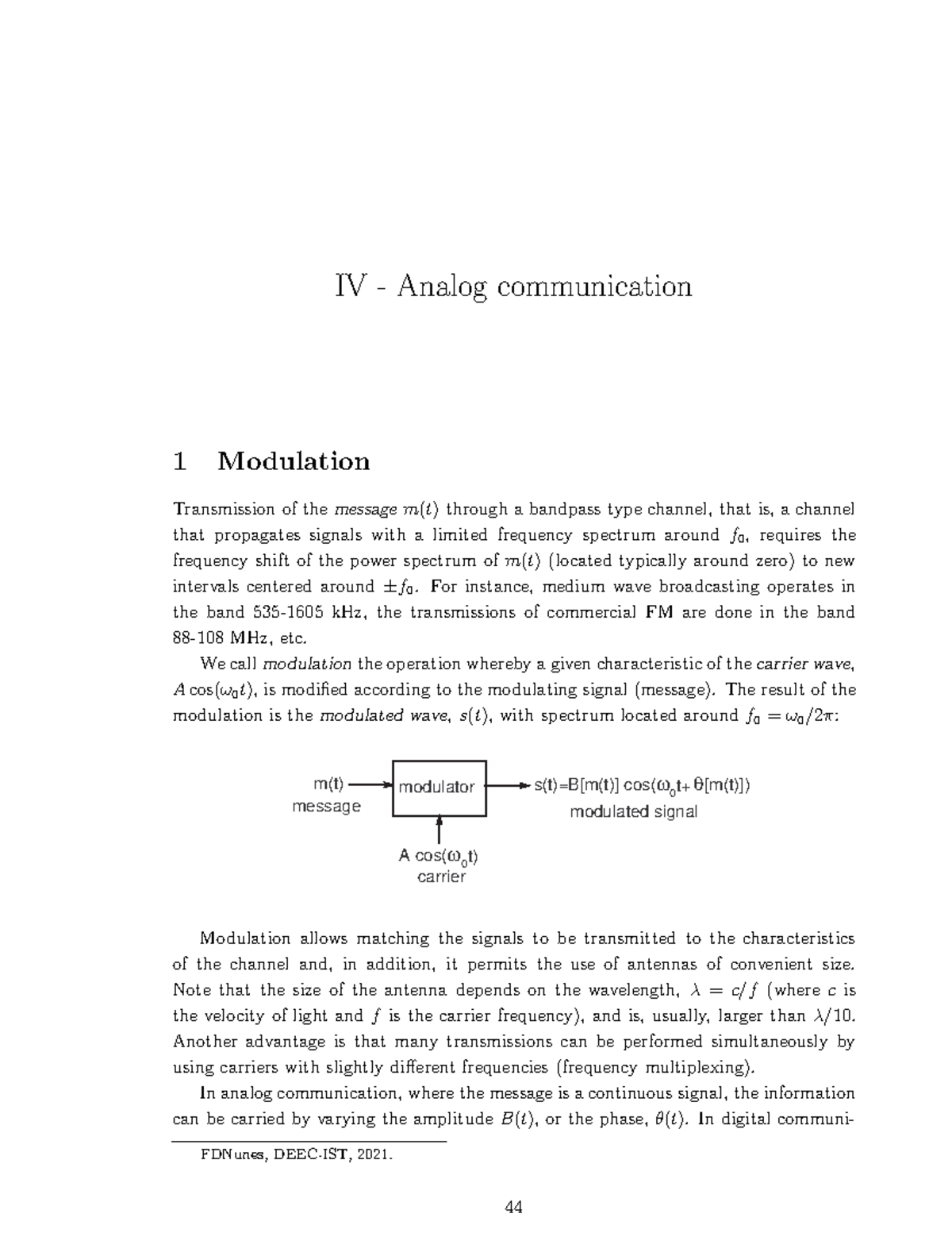 Telecommunications Fundamentals Lecture Notes 4 - IV - Analog ...