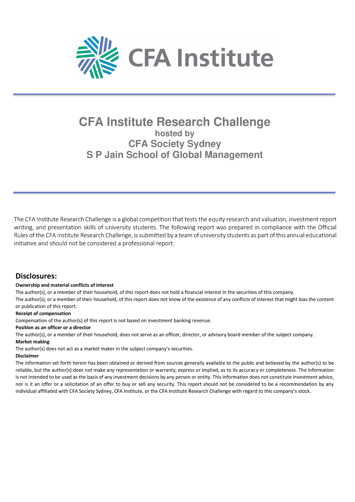 equity research report cfa