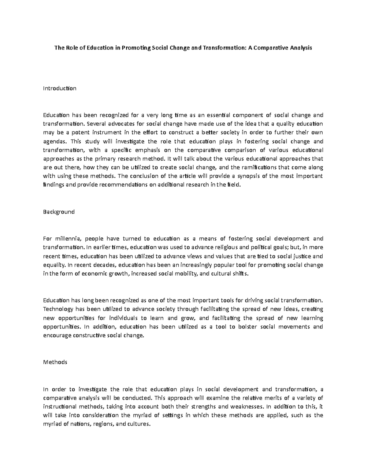 The Role of Education in Promoting Social Change and Transformation ...