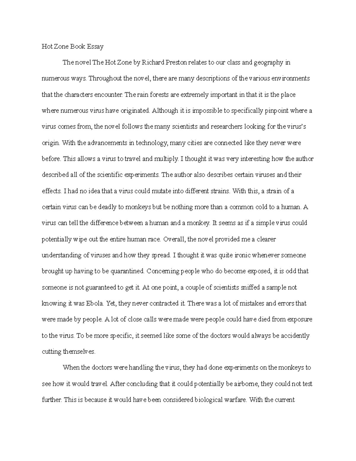 the hot zone essay