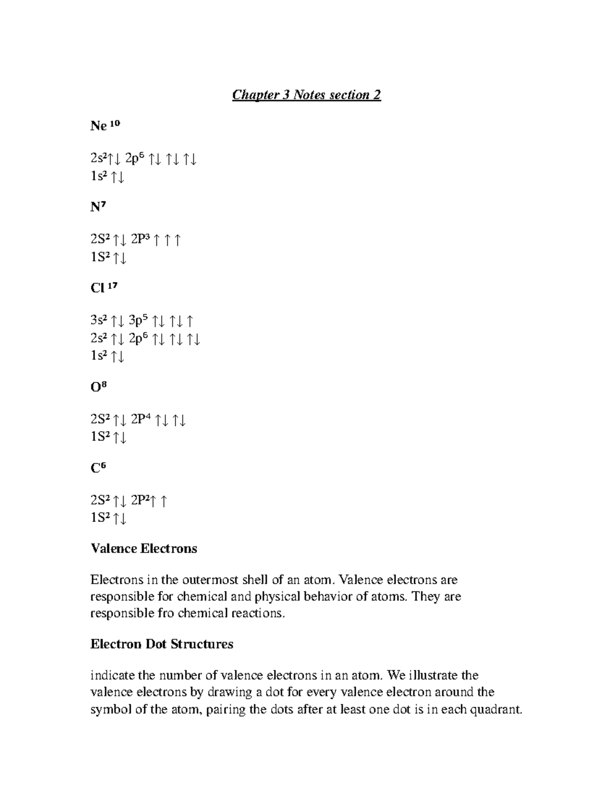 Chem1010 Chapter 3 Notes section 2 - Chapter 3 Notes section 2 Ne ¹⁰ ...