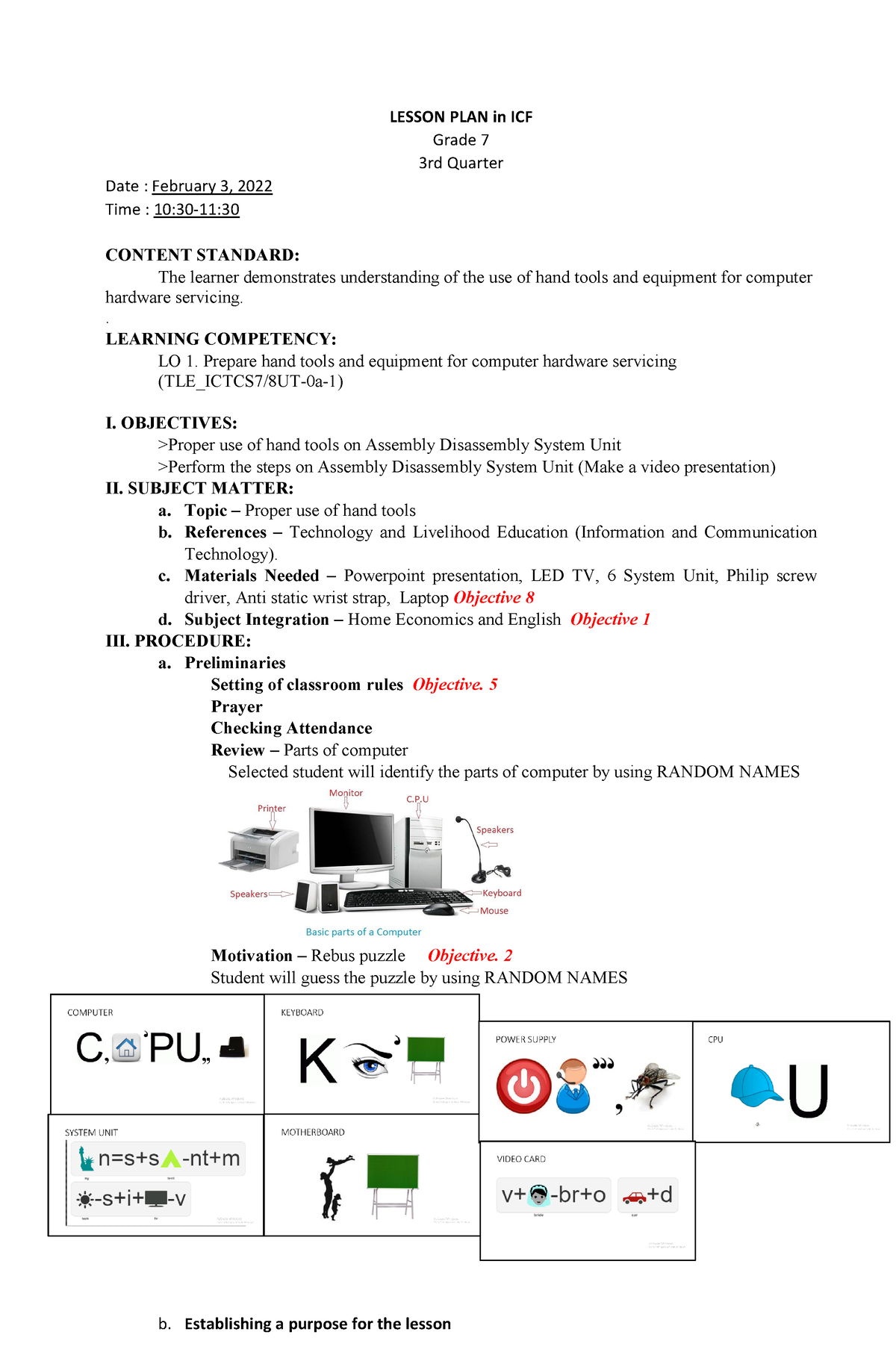 DEMO Lesson PLAN in ICF - LESSON PLAN in ICF Grade 7 3rd Quarter Date ...