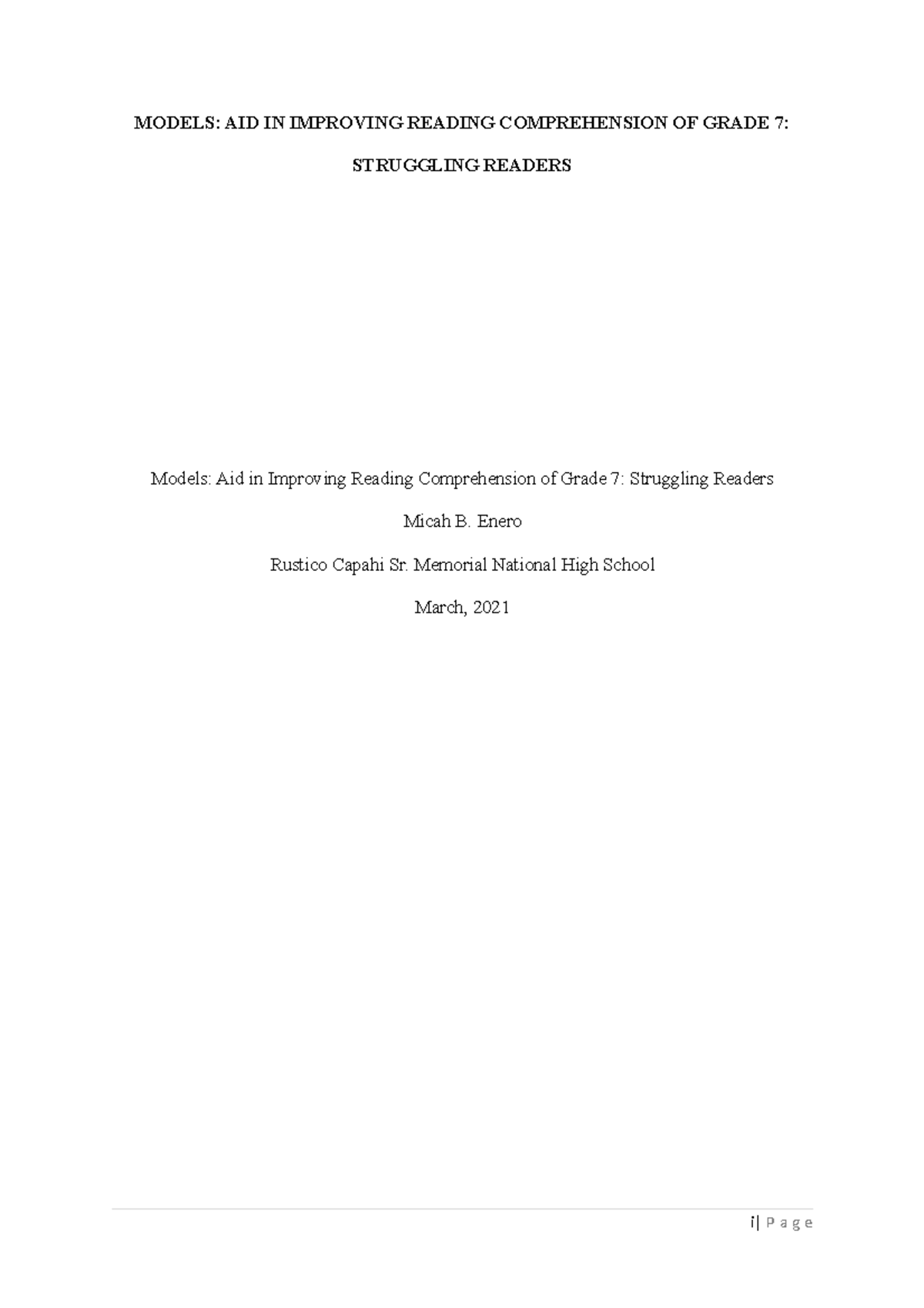 reading comprehension thesis title