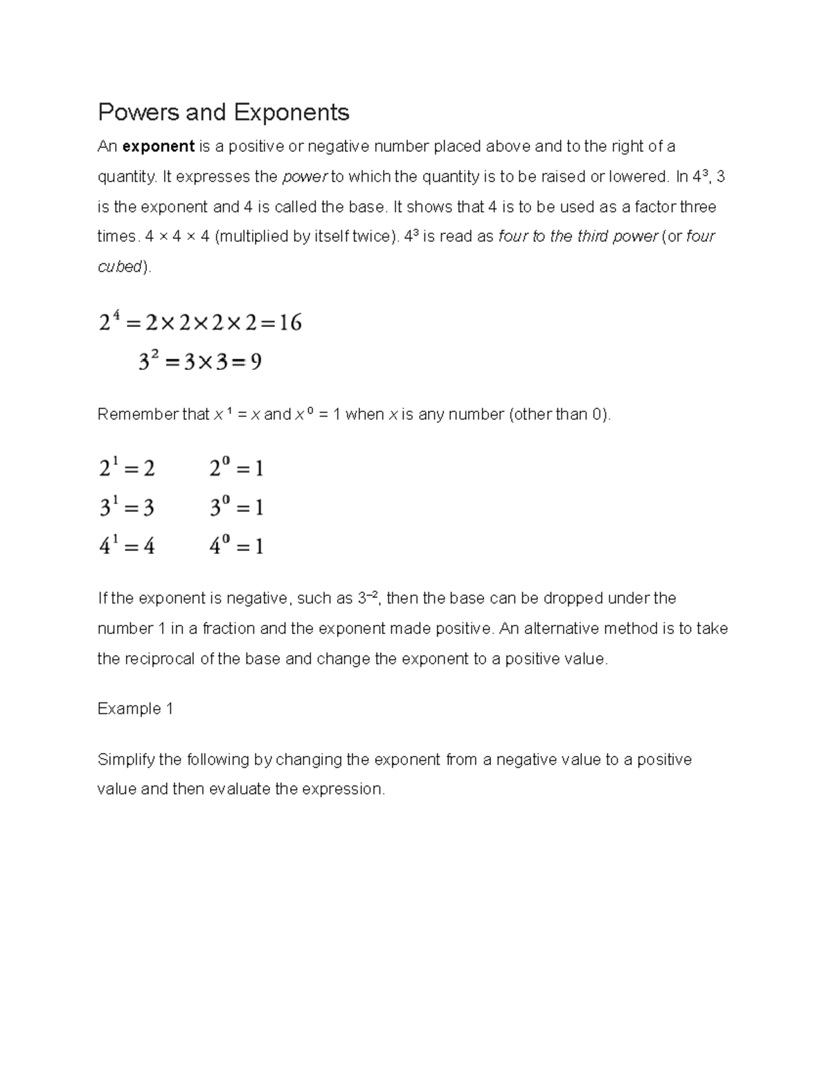 Powers and Exponents notes Powers and Exponents An exponent is a