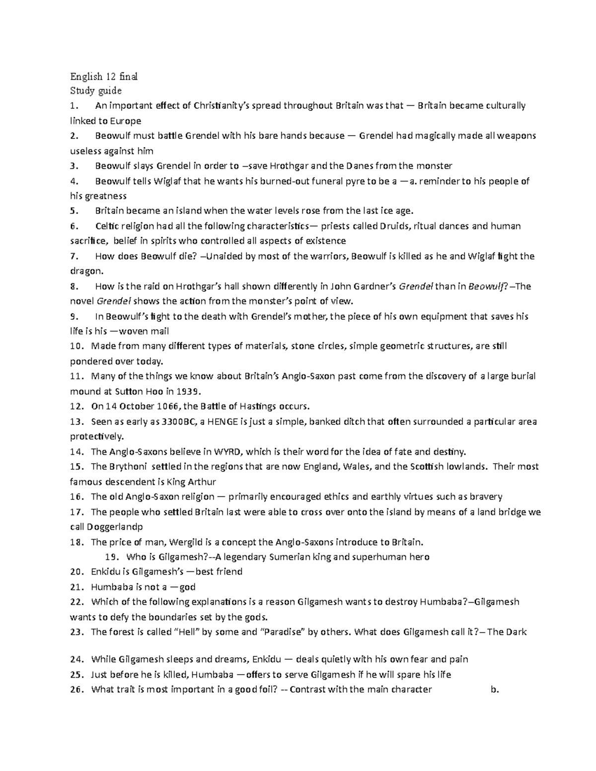 English 12 Final Study Guide - English 12 final Study guide An ...