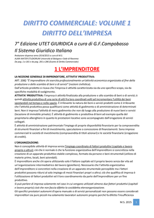 Riassunto - Diritto commerciale - Campobasso - vol.1 - Edizione UTET  GIURIDICA a cura di G.F Il - Studocu