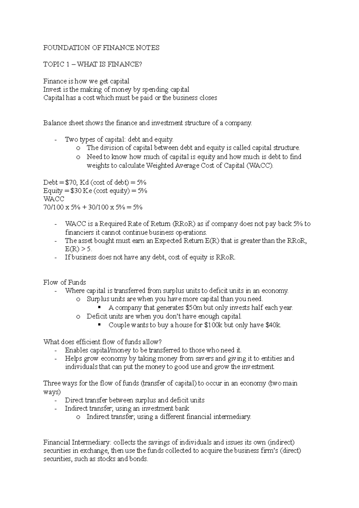 BFF1001 Notes - FOUNDATION OF FINANCE NOTES TOPIC 1 – WHAT IS FINANCE ...