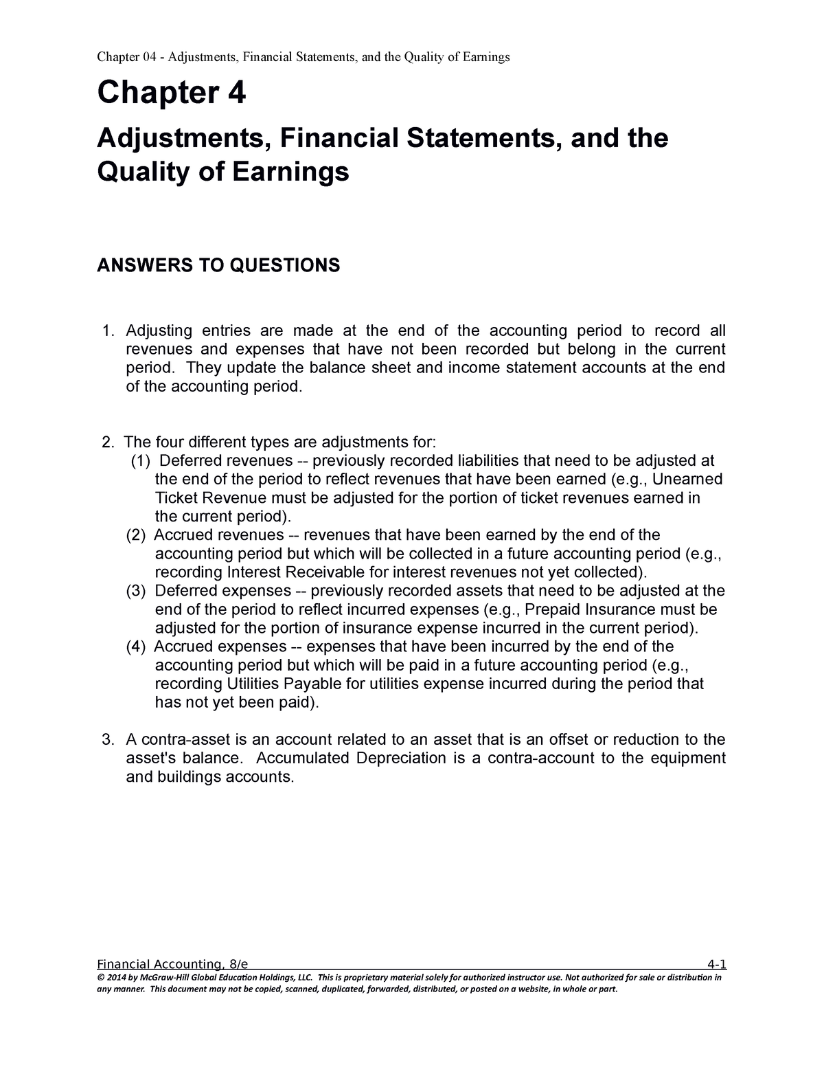 Chapter 4 Solutions All - Chapter 4 Adjustments, Financial Statements ...