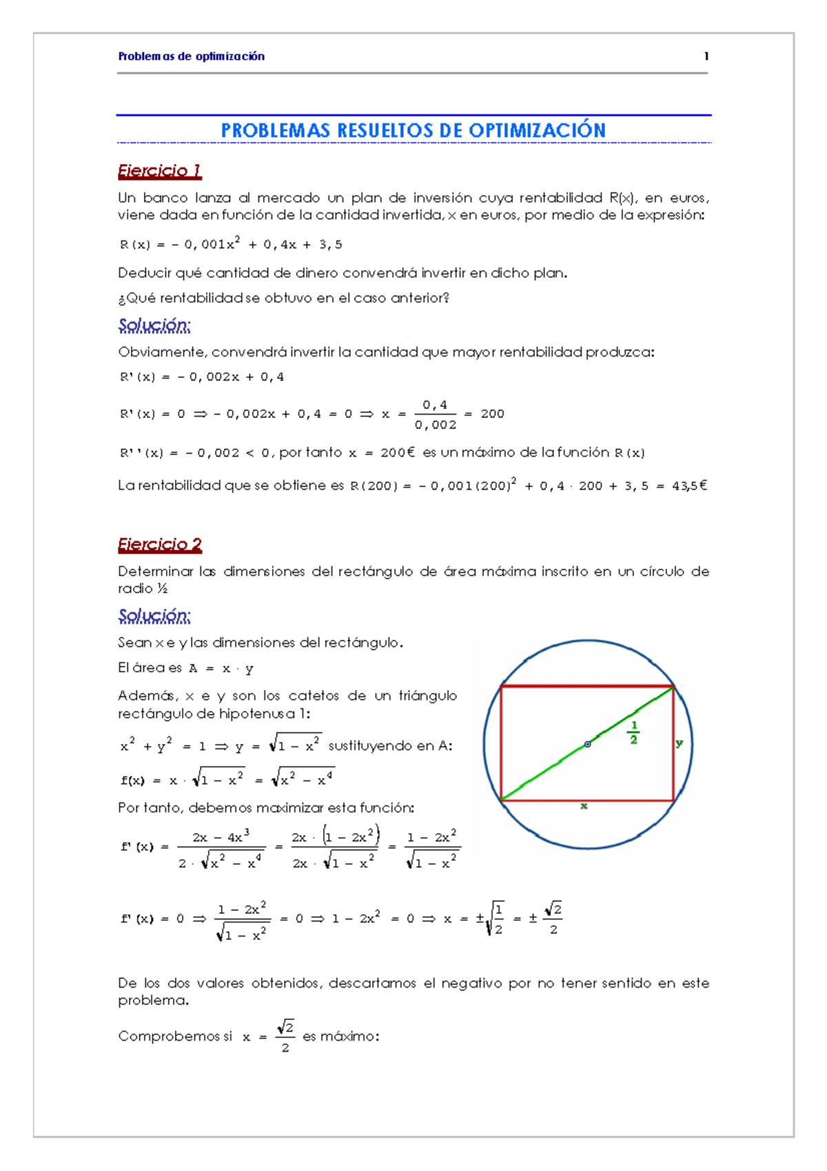 Problemas De Optimizacion MAT 1BAT - - Studocu