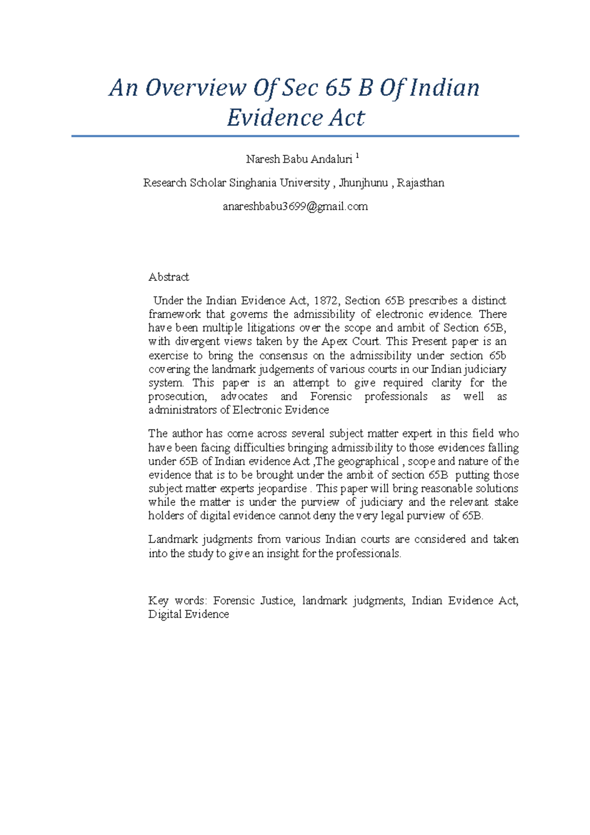 Abstract 65B judgement - An Overview Of Sec 65 B Of Indian Evidence Act ...