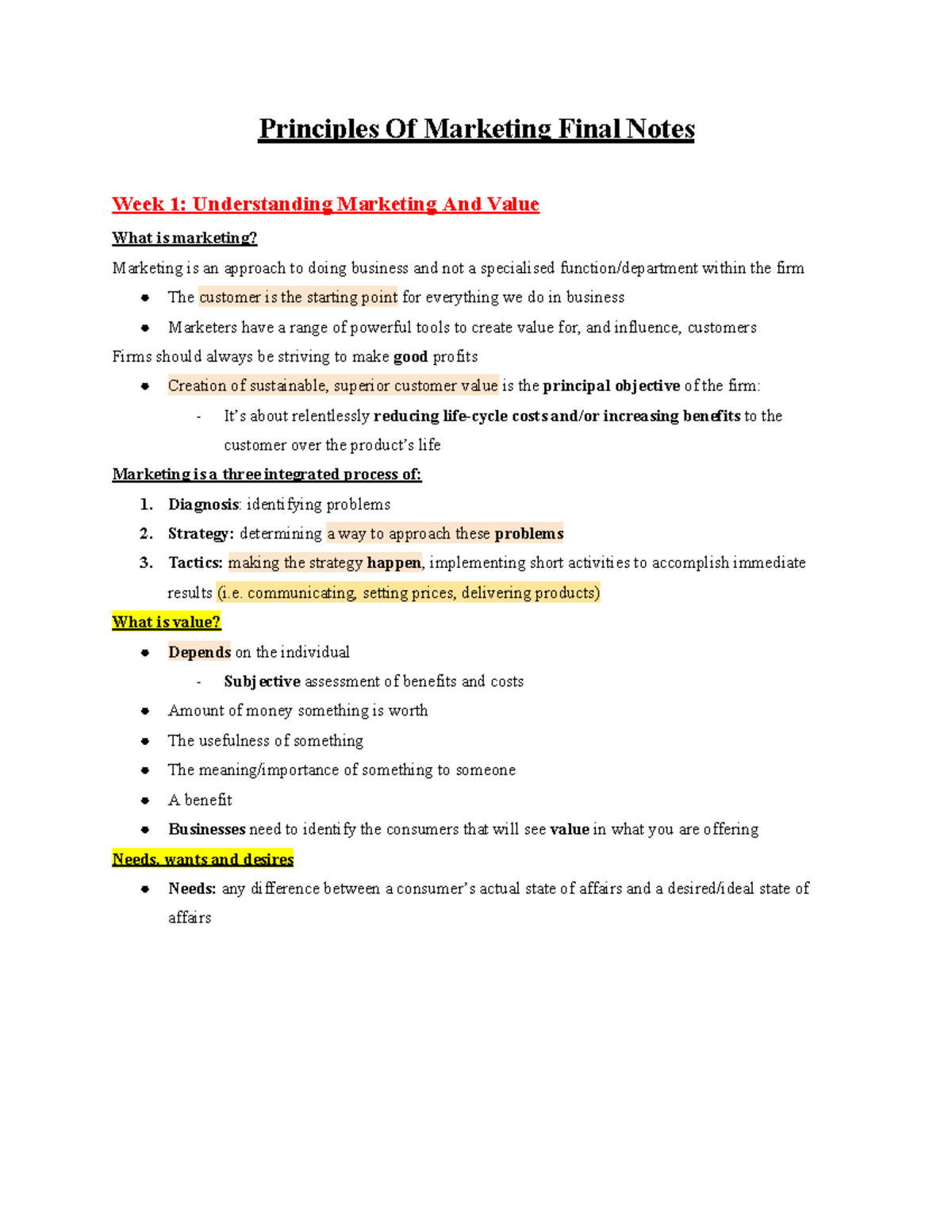 Principles of marketing notes - Principles Of Marketing Final Notes ...