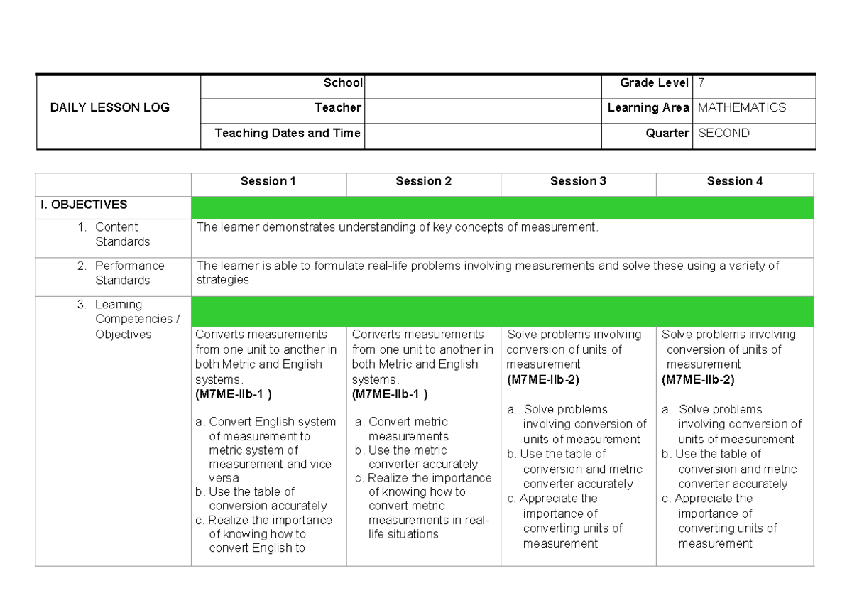 WEEK 2 - DAILY LESSON LOG School Grade Level 7 Teacher Learning Area ...