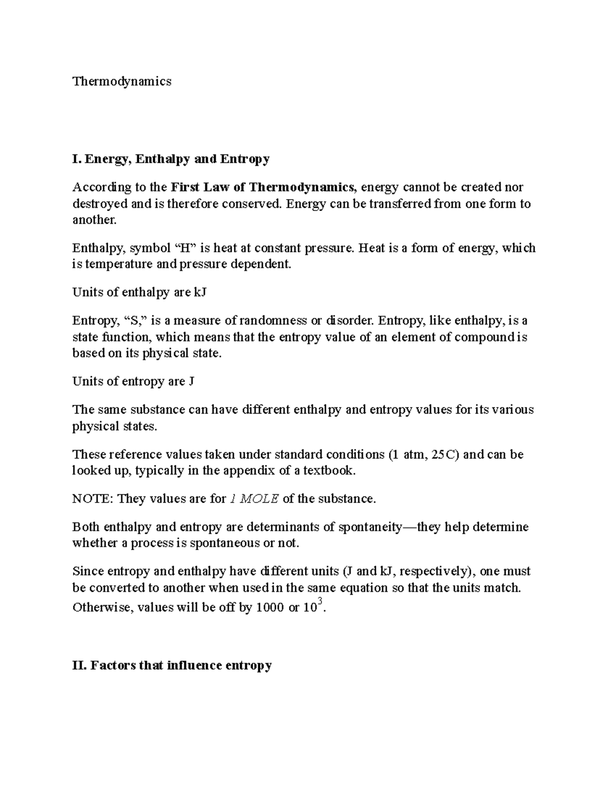 Thermodynamics - Lecture Notes - Thermodynamics I. Energy, Enthalpy And ...