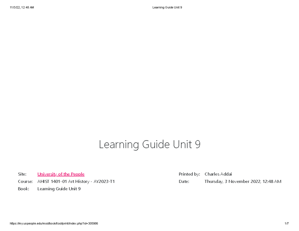 Learning Guide Unit 9 - Best for reference - Learning Guide Unit 9 Site ...