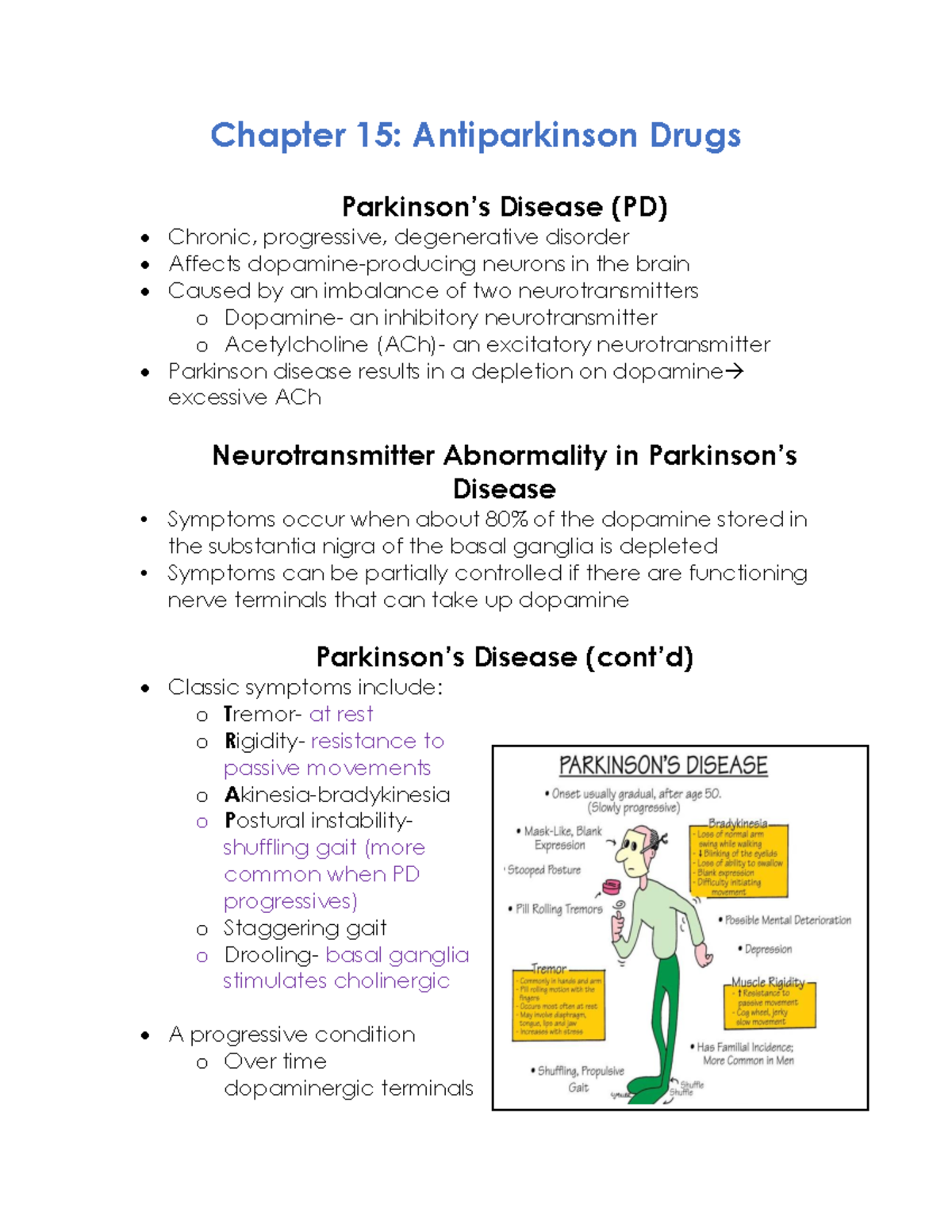 WK13 Notes Pharm 2 Chapter 15 Antiparkinson Drugs Parkinson’s
