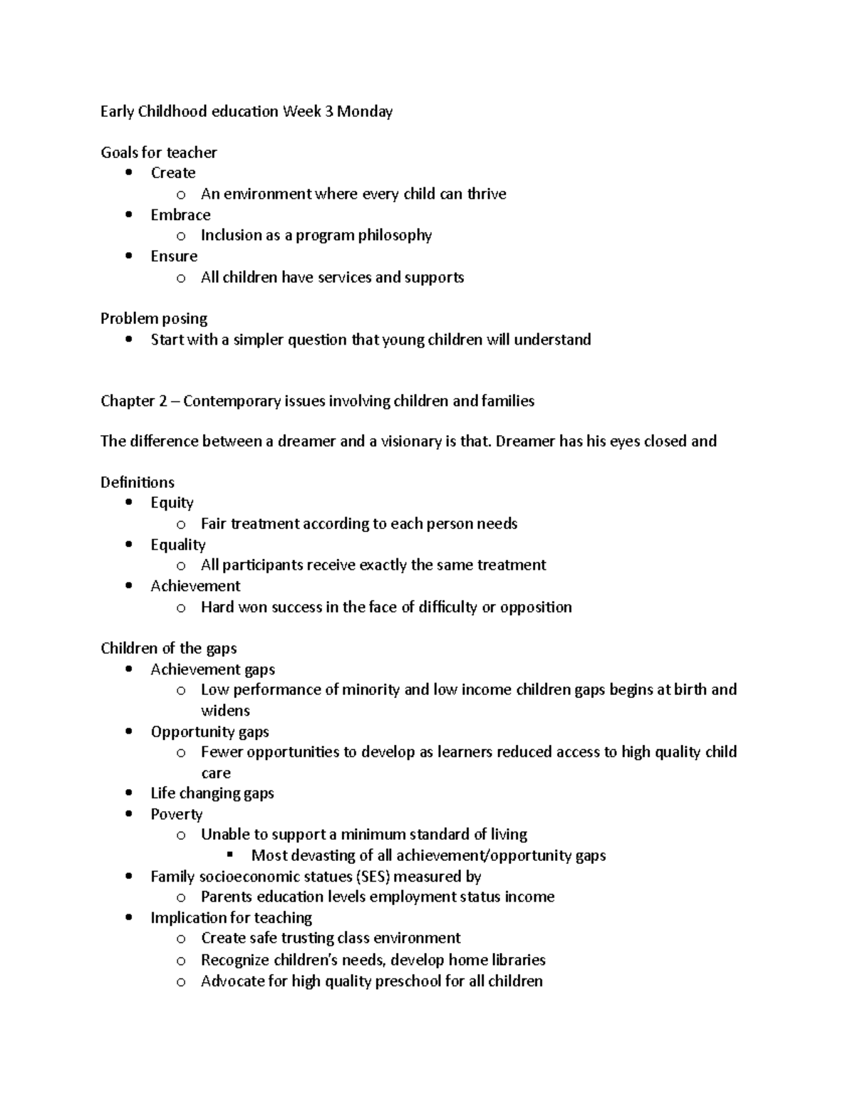 Early Childhood education Week 3 Monday Dreamer has his eyes closed