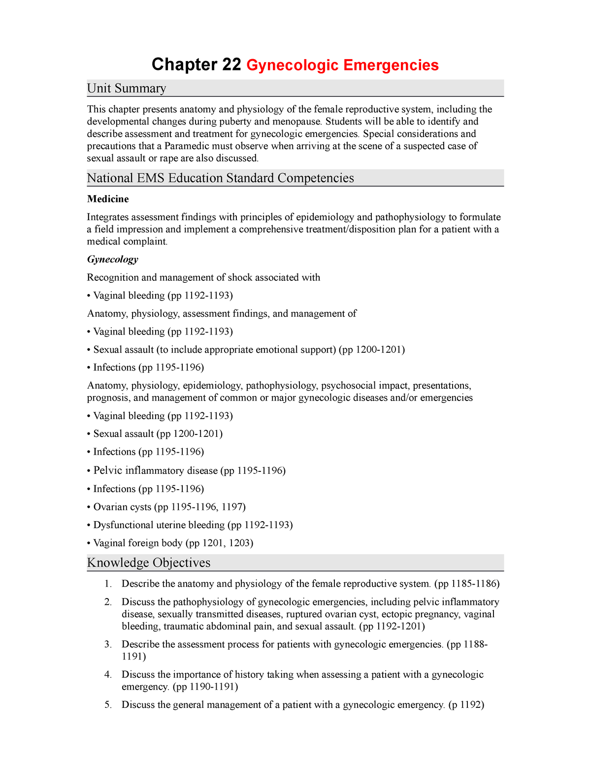 Ch22 Gynecologic Emergencies - Chapter 22 Gynecologic Emergencies Unit ...