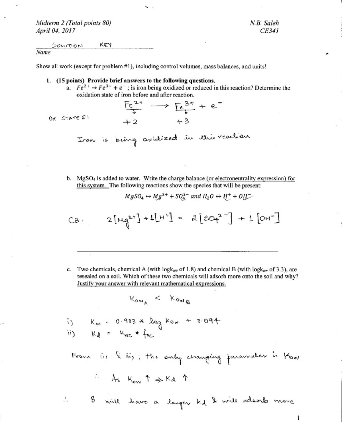 Midterm-2 Solution Key CE341-Spr2017 - C E 341 - Studocu