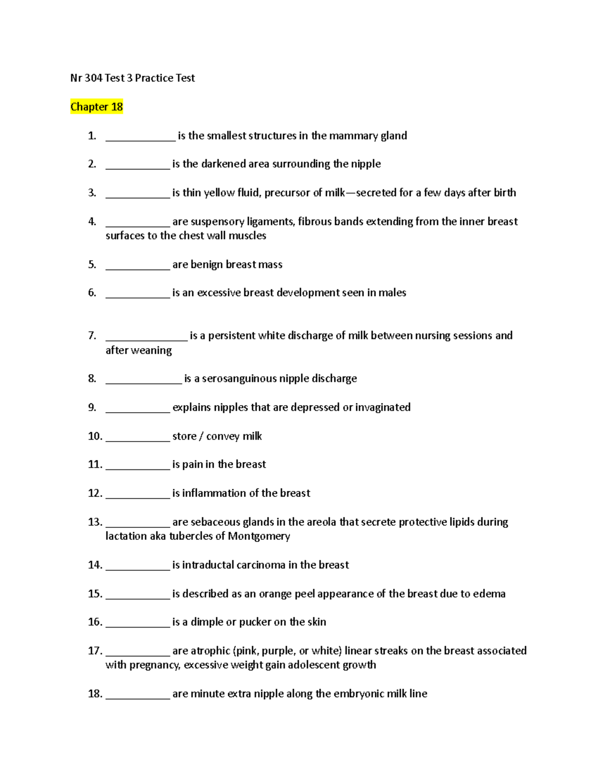 Nr 304 Test 3 Practice Test - Nr 304 Test 3 Practice Test Chapter 18 1 ...