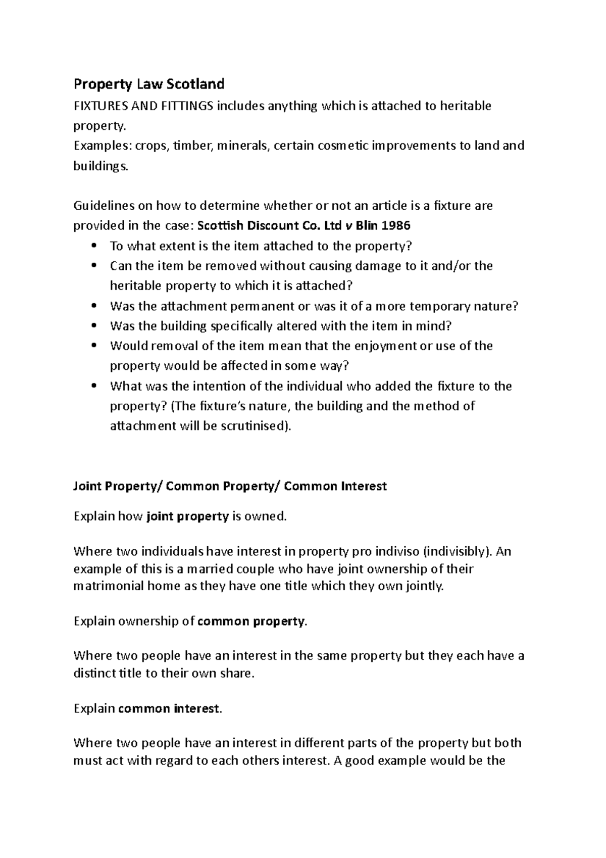 Property Law Scotland Property Law Scotland FIXTURES AND FITTINGS