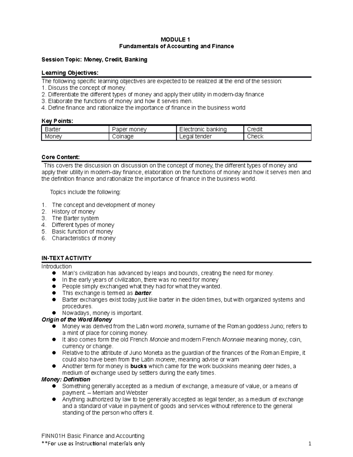 FINN01H Prelim Module 1 - MODULE 1 Fundamentals of Accounting and ...