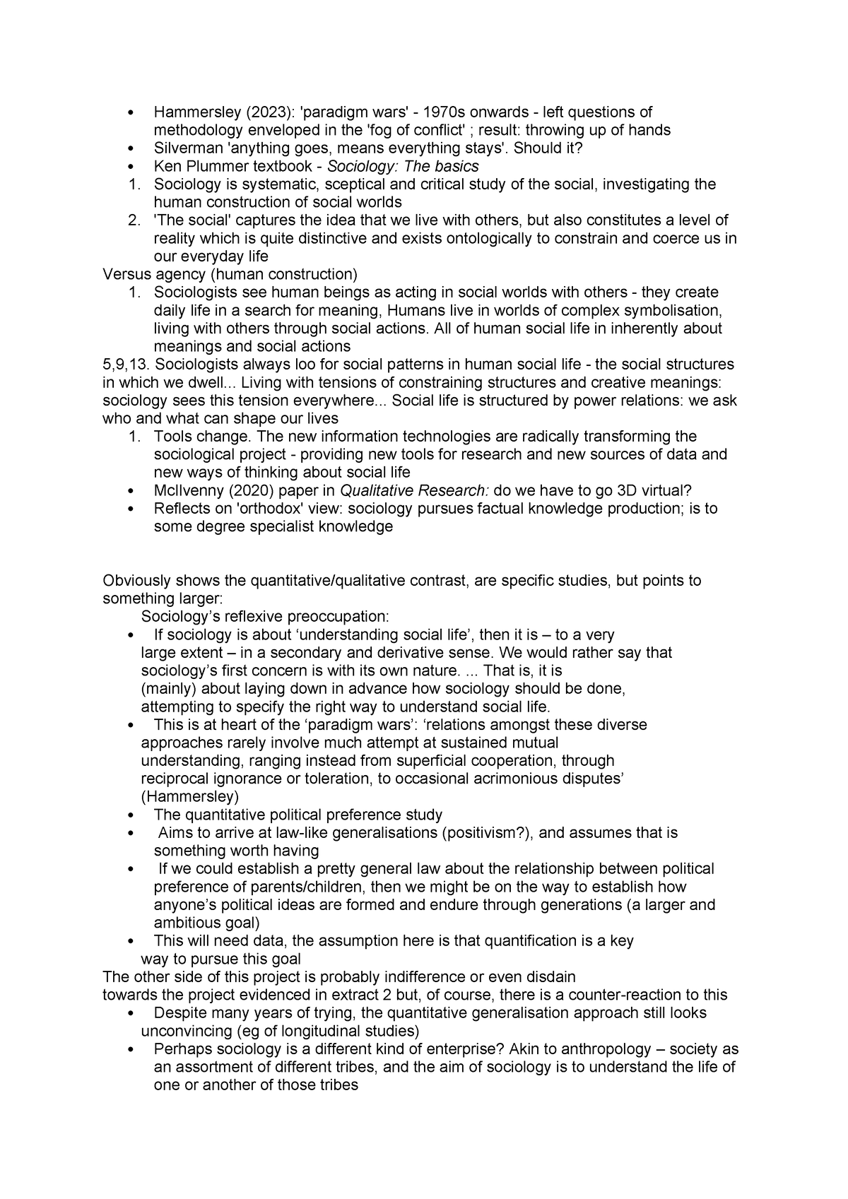 SOSC301 - Week 2 notes - Hammersley (2023): 'paradigm wars' - 1970s ...