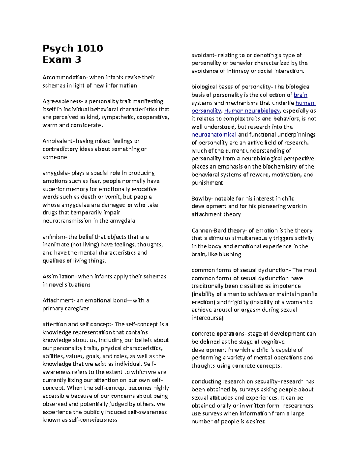 Exam 3 Review Sheet - Lecture notes exam 3 - Psych 1010 Exam 3 ...