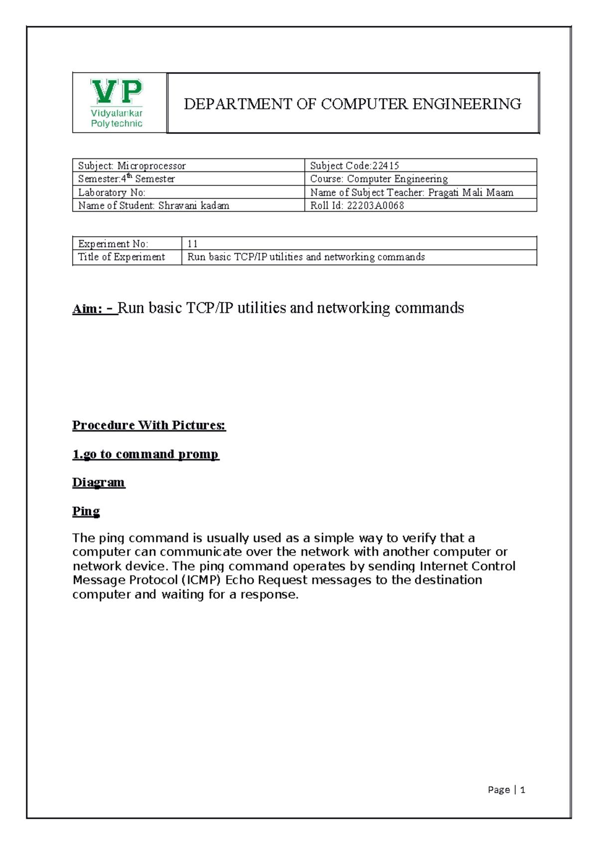 DCC Practical 11 - DEPARTMENT OF COMPUTER ENGINEERING Subject ...
