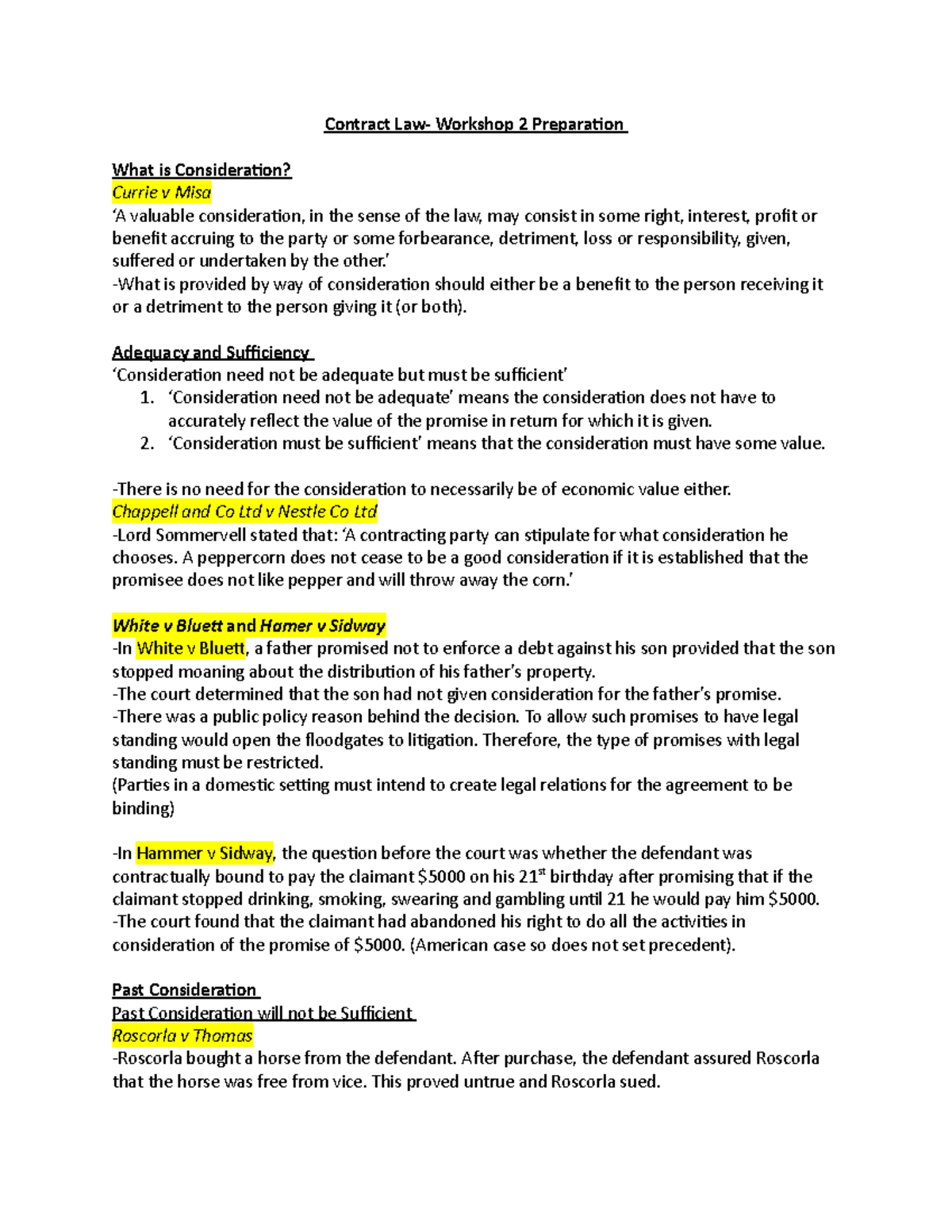 Contract Law- Workshop 2 Preparation - Contract Law- Workshop 2 ...