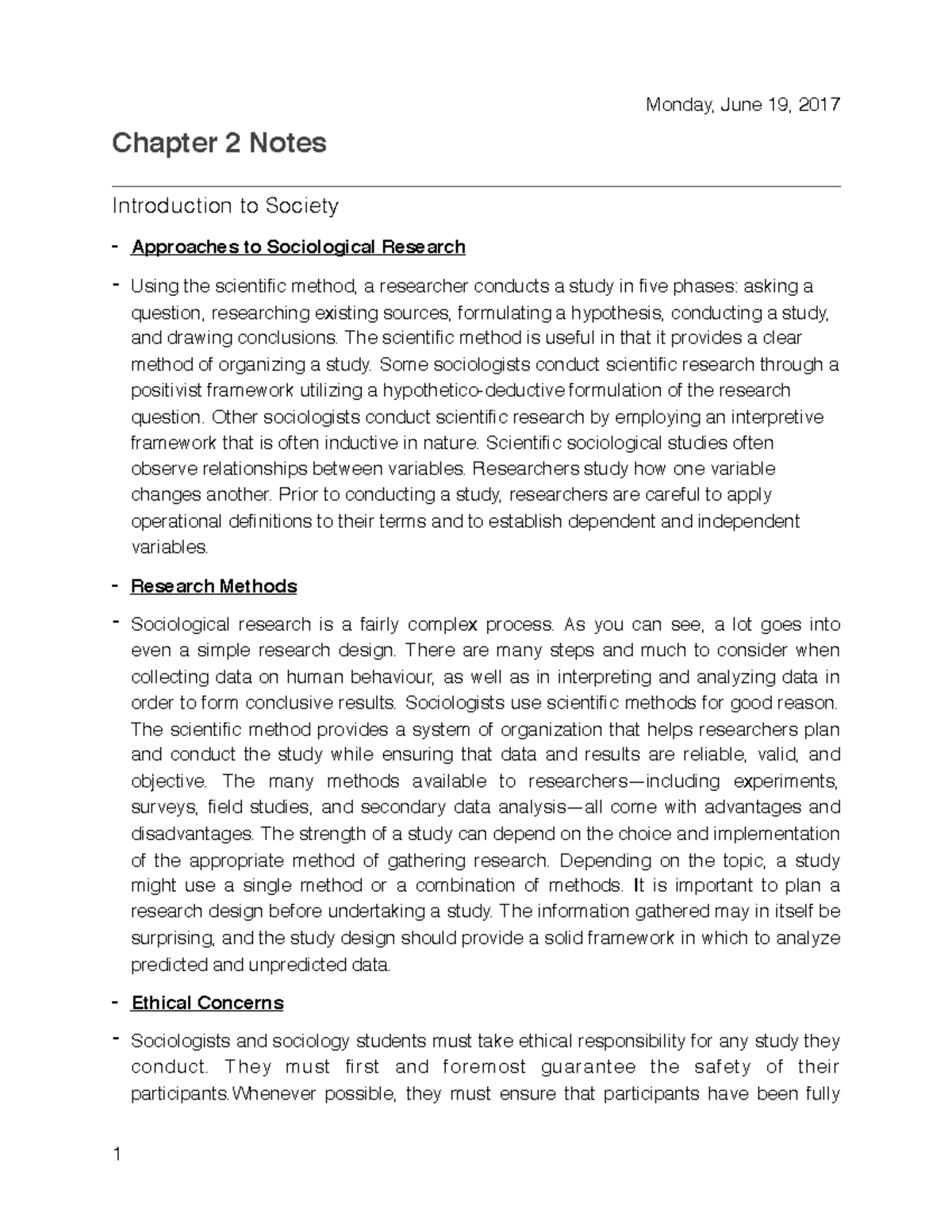 Chapter 2 Notes - Intro to Society - Monday, June 19, 2017 Chapter 2 ...