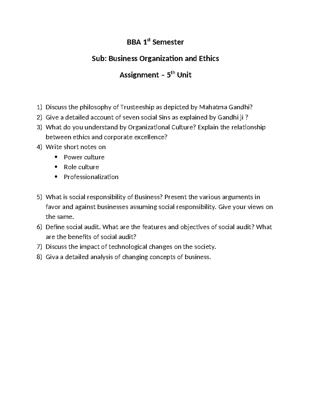 BO Ethics 5th Unit - ummm - BBA 1 st Semester Sub: Business ...