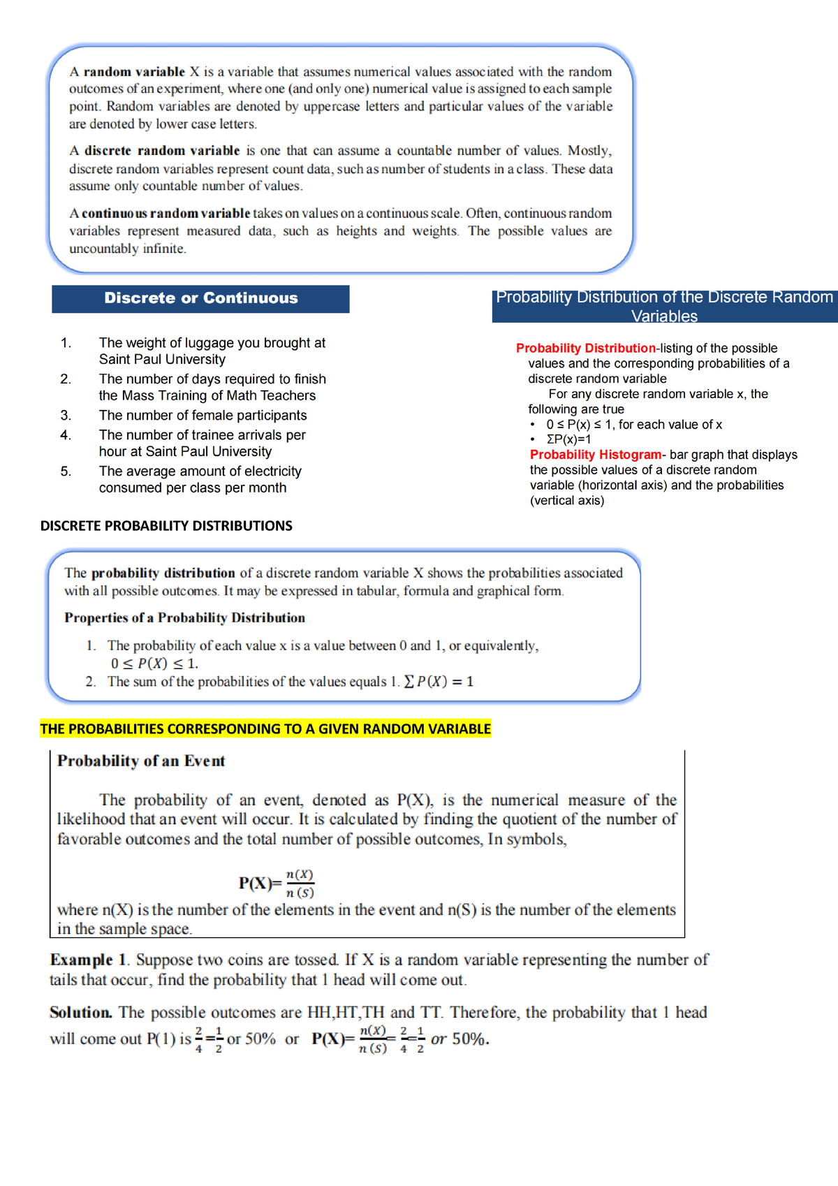 Statsq 3 - sdad - DISCRETE PROBABILITY DISTRIBUTIONS THE PROBABILITIES ...