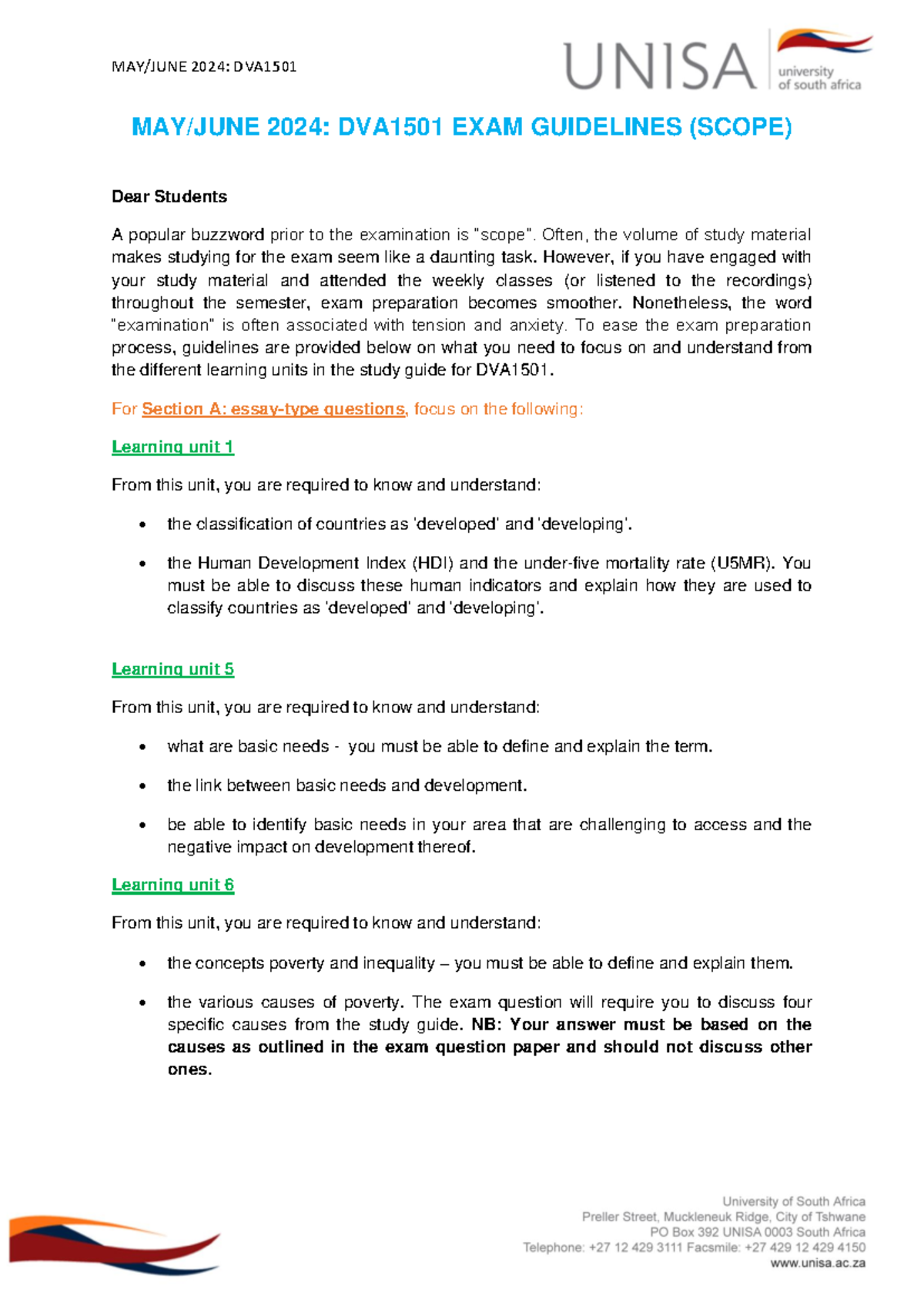 DVA1501 May-June 2024 Exam Scope - MAY/JUNE 2024 : DVA 1501 MAY/JUNE ...