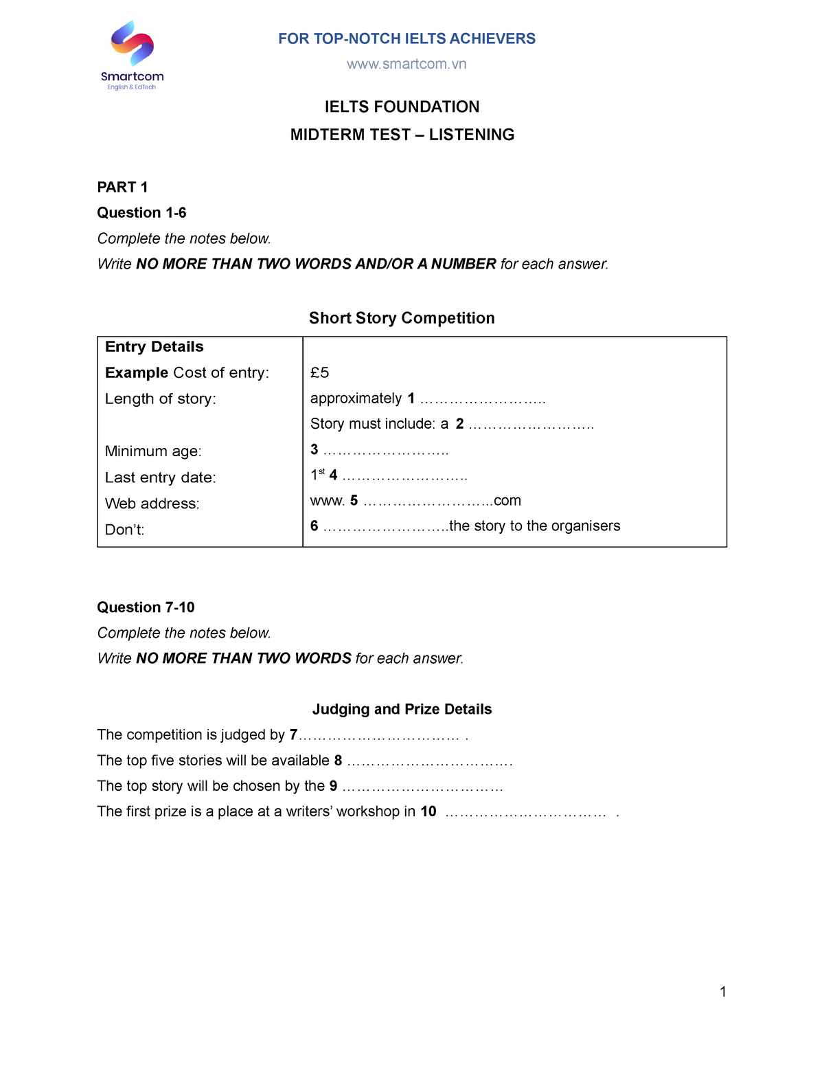 FO2 Listening TEST Midterm IELTS FOUNDATION MIDTERM TEST