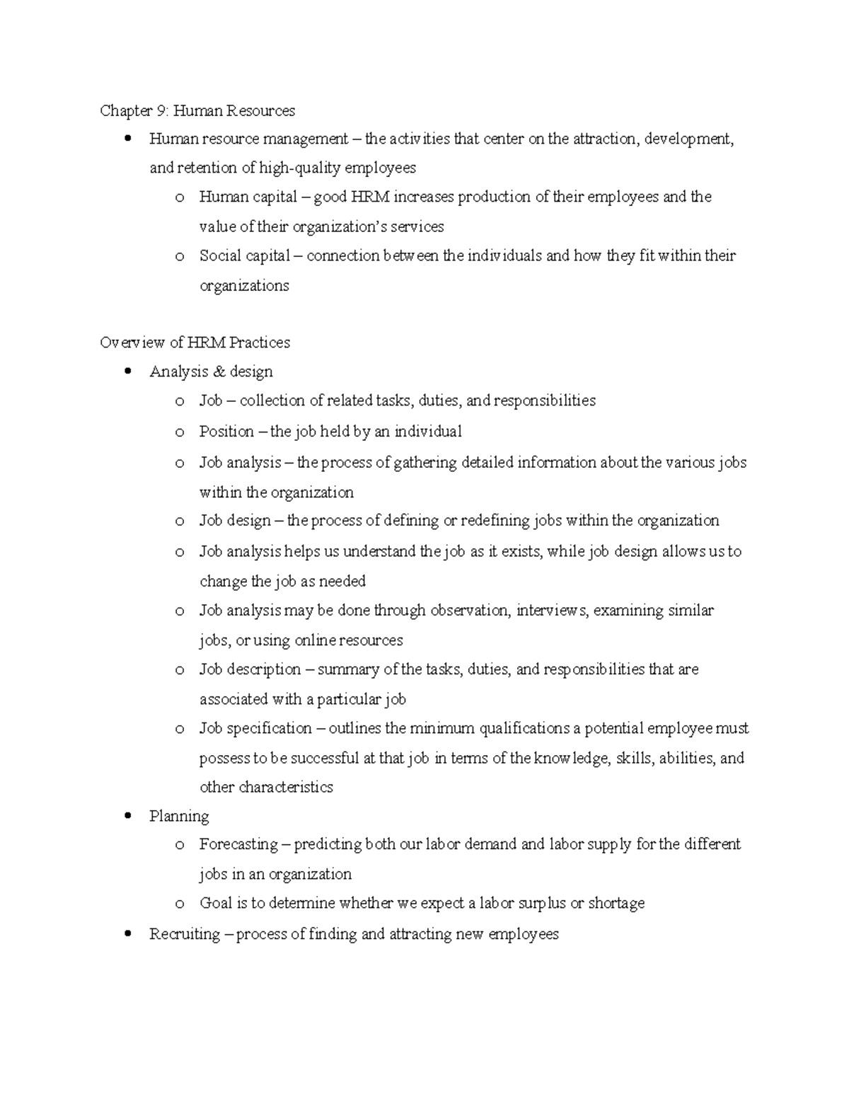 BUS 220 Final Study Guide - Chapter 9: Human Resources Human resource ...