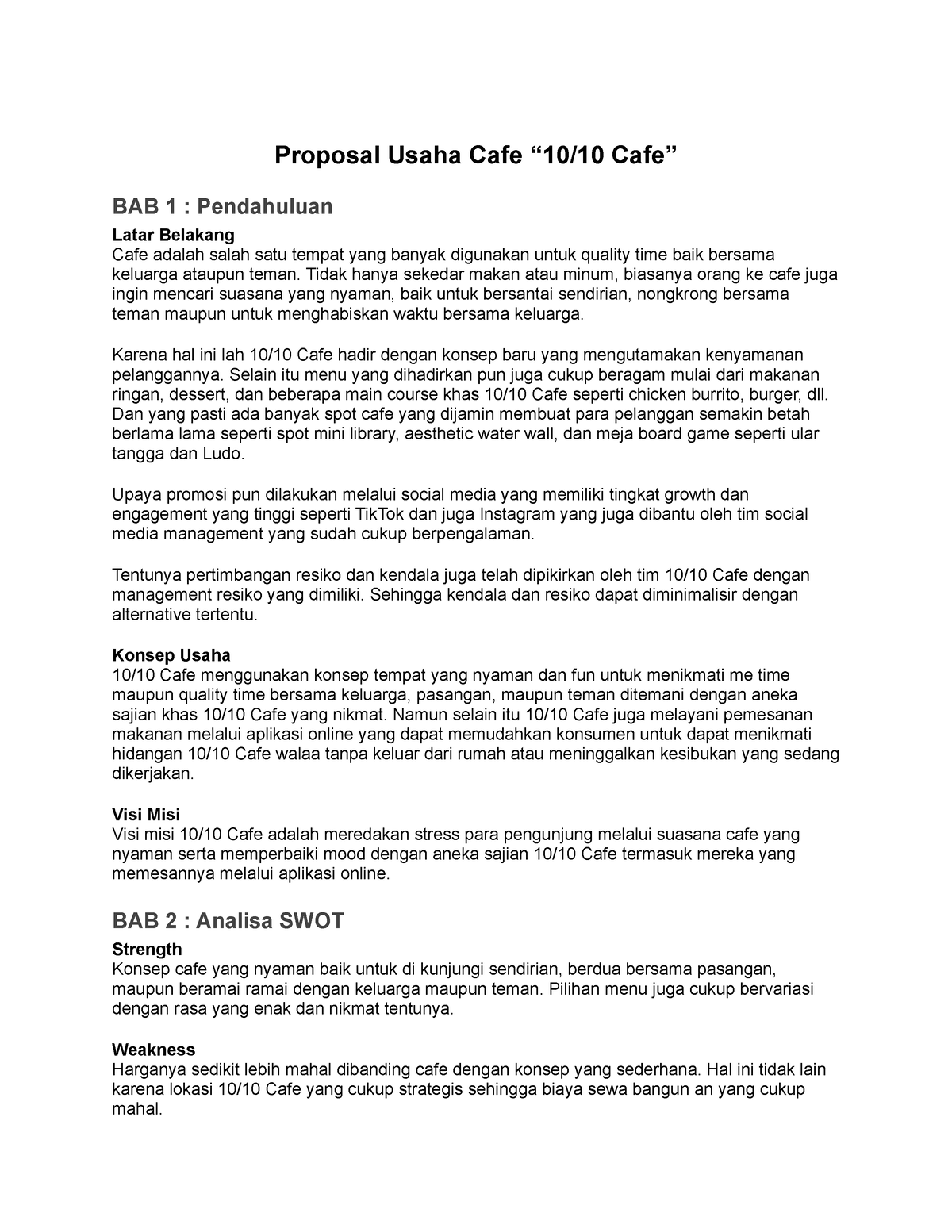 Proposal-Usaha-Cafe - Proposal - Proposal Usaha Cafe “10/10 Cafe” BAB 1 ...